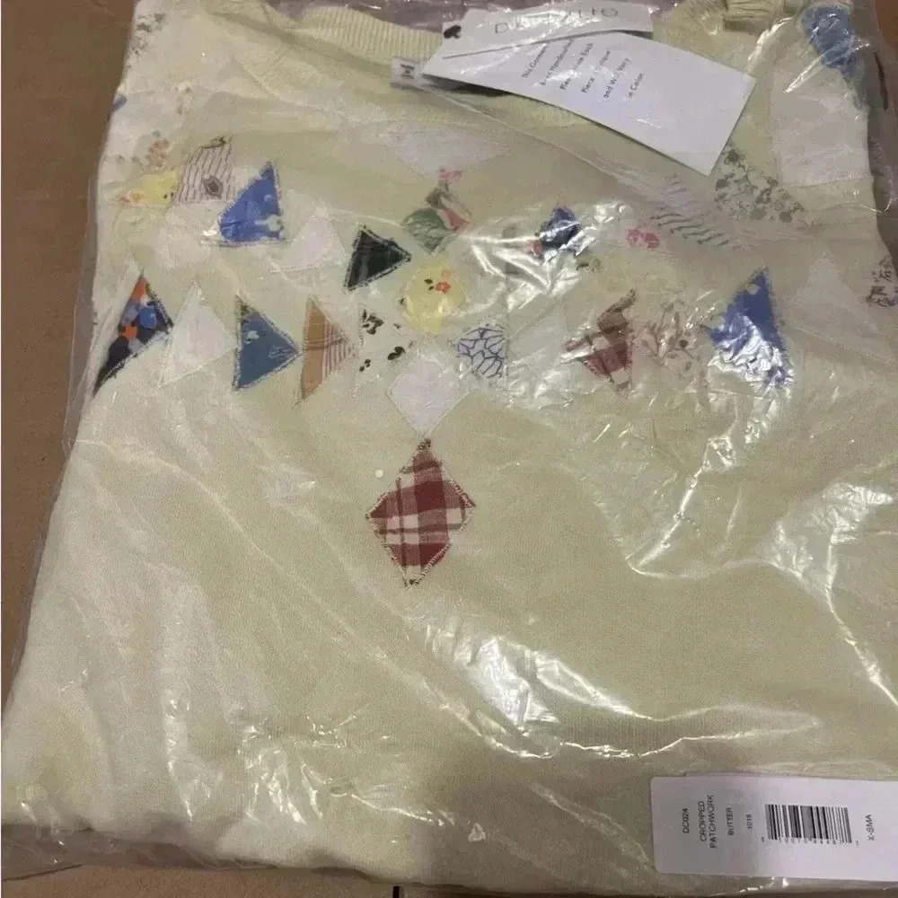 NWT Dannijo Butter Patchwork Cropped Sweatshirt Cream XS - Picture 4 of 4
